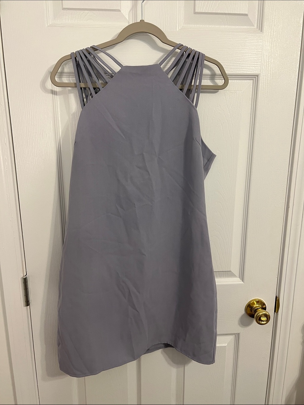 She + Sky Lavender Halter Mini Dress with Multi-Strap Shoulders